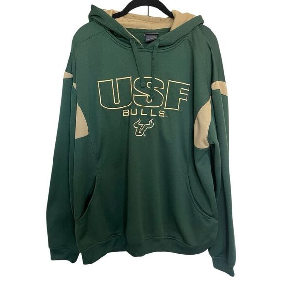USF Bulls Hoodie Size XL Long Sleeve Green and Gold with Pockets 100% Polyester - Picture 1 of 5